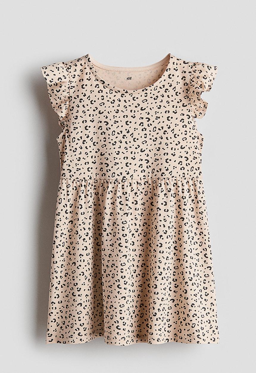 H&M - Printed cotton dress - light beige/leopard print