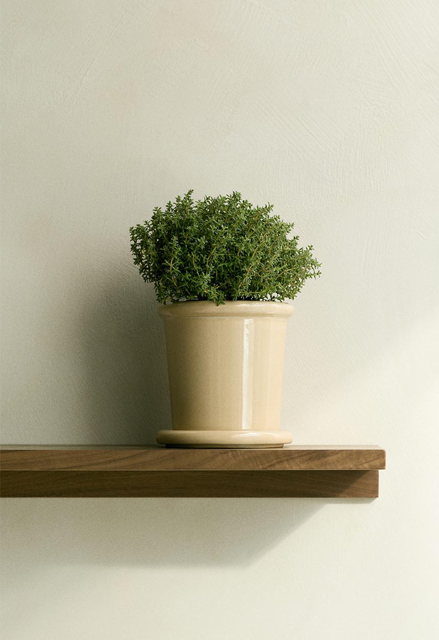 H&M - Extra-small stoneware plant pot with saucer - light yellow