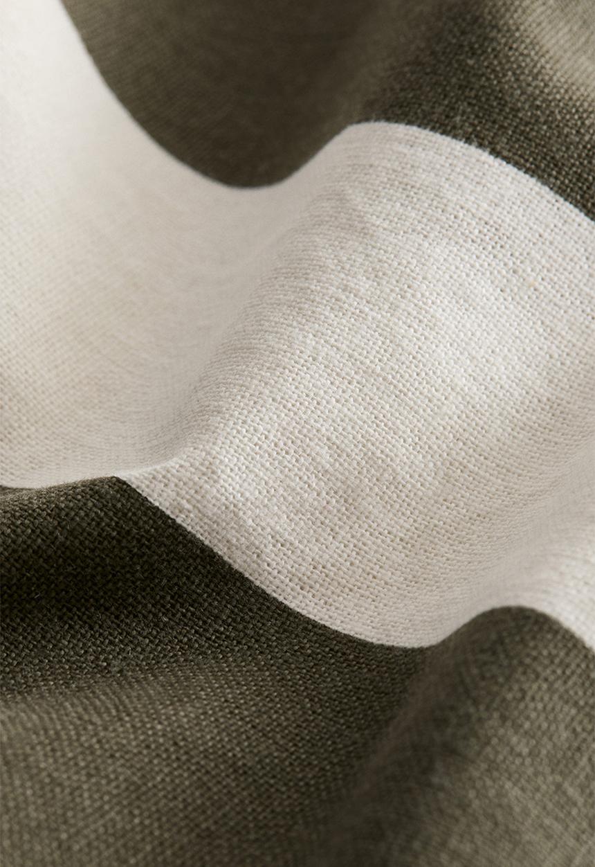 H&M - Linen-blend cushion cover - dark olive green/white striped