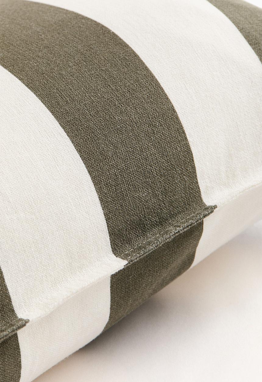 H&M - Linen-blend cushion cover - dark olive green/white striped
