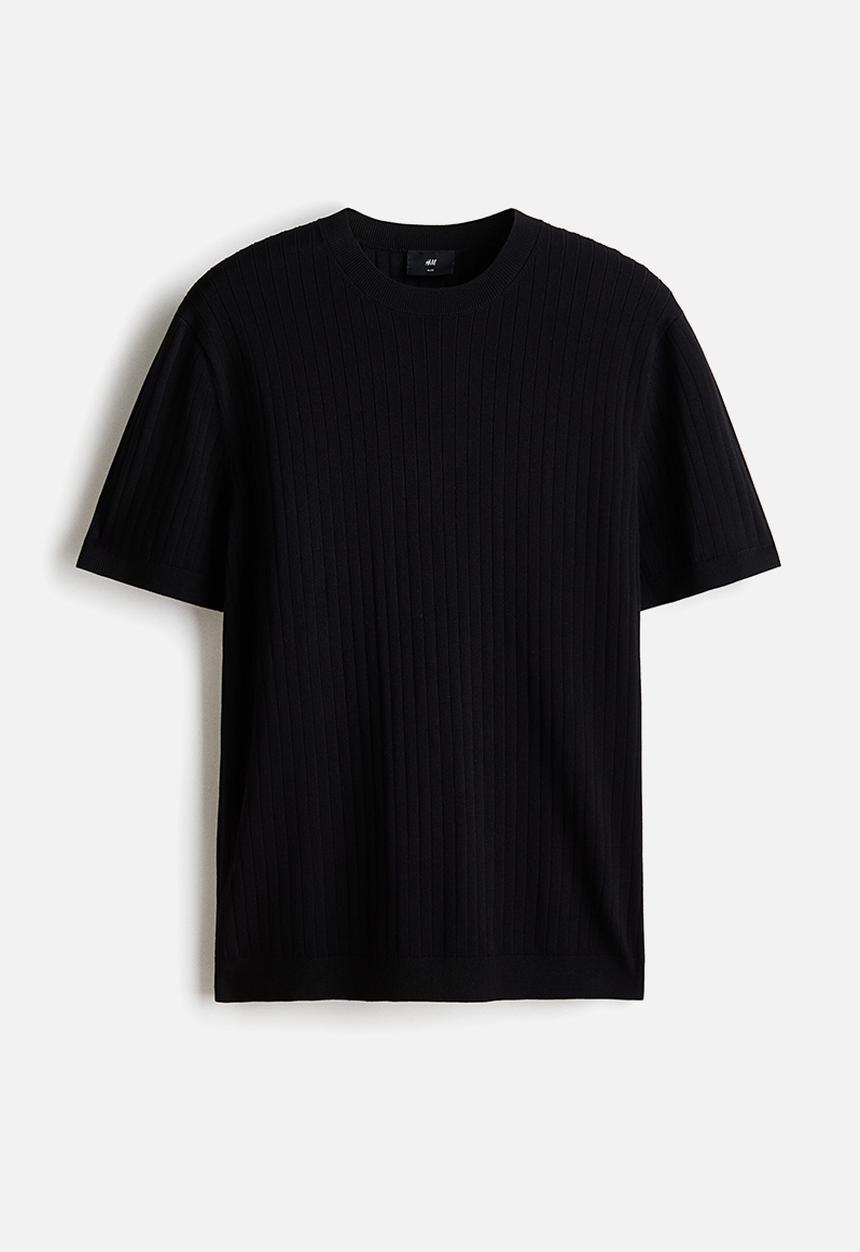 H&M - Slim fit knitted T-shirt - black