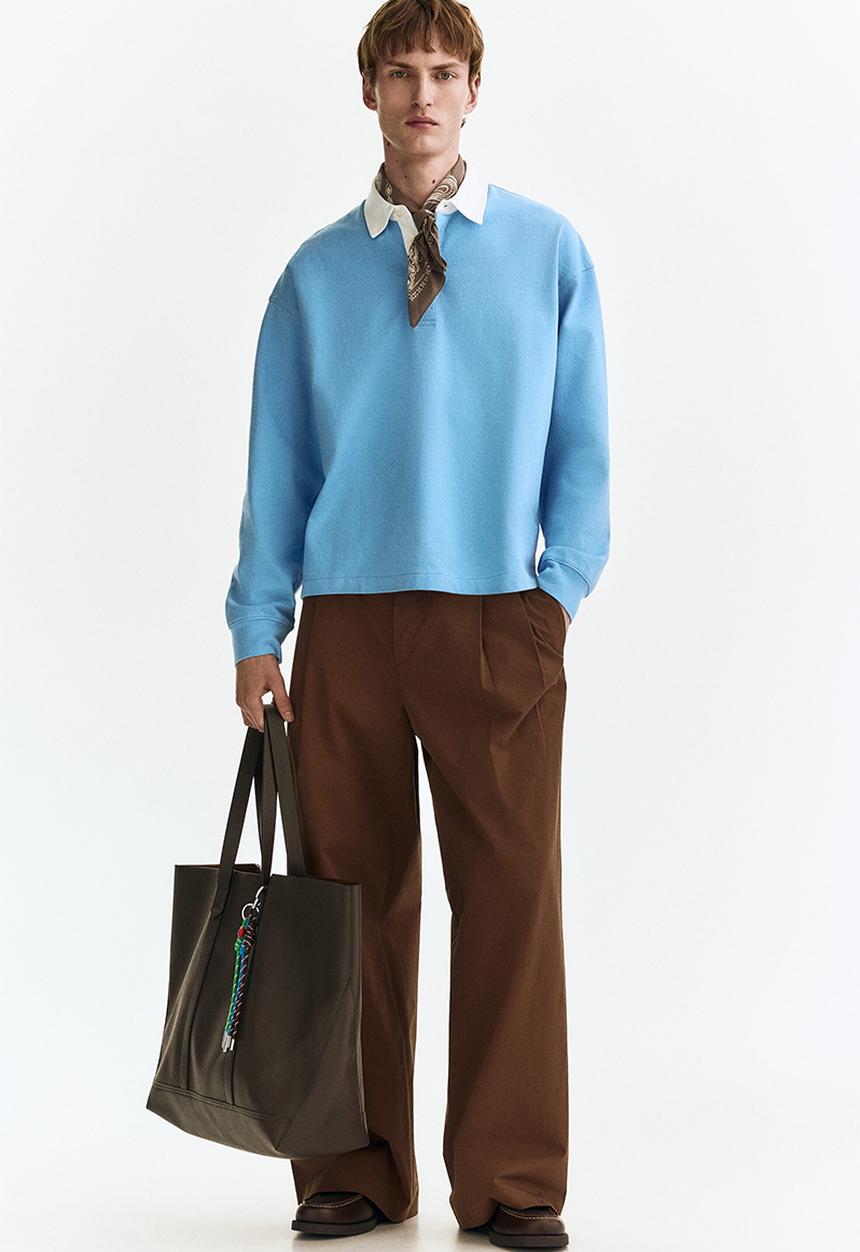 H&M - Loose fit cotton polo shirt - light blue/colour block