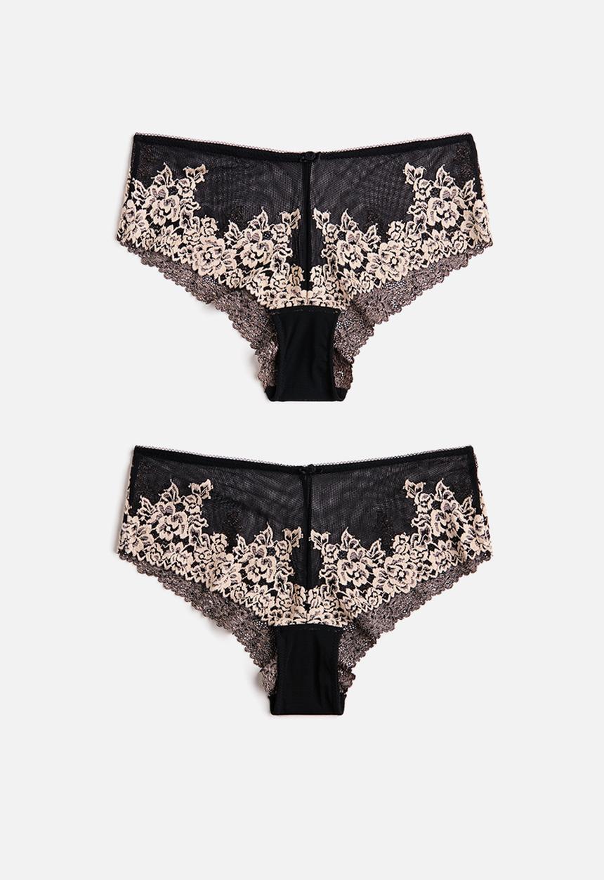 H&M - 2-Pack lace hipster briefs - black/light beige