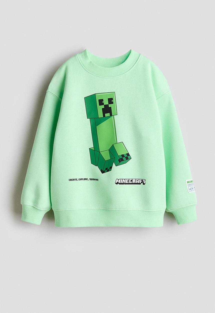 H&M - Printed sweatshirt - light green/minecraft
