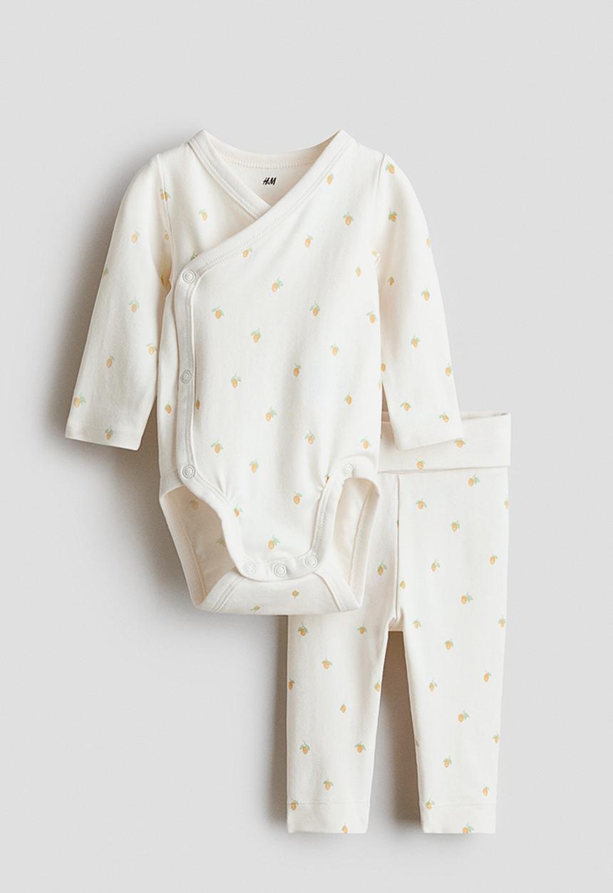 H&M - 2-piece cotton set - cream/oranges