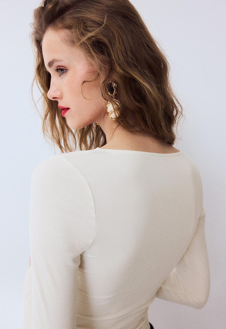 H&M - Lace-trimmed jersey top - cream