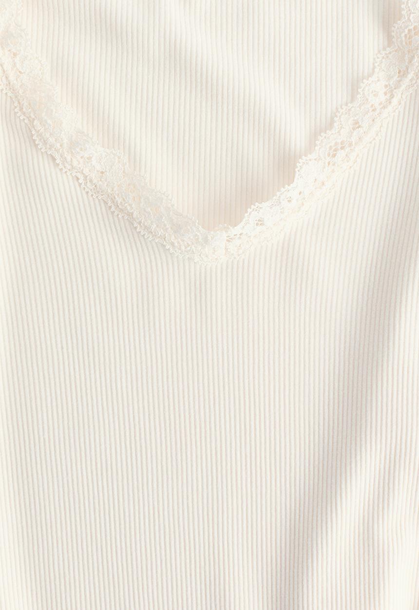 H&M - Lace-trimmed jersey top - cream