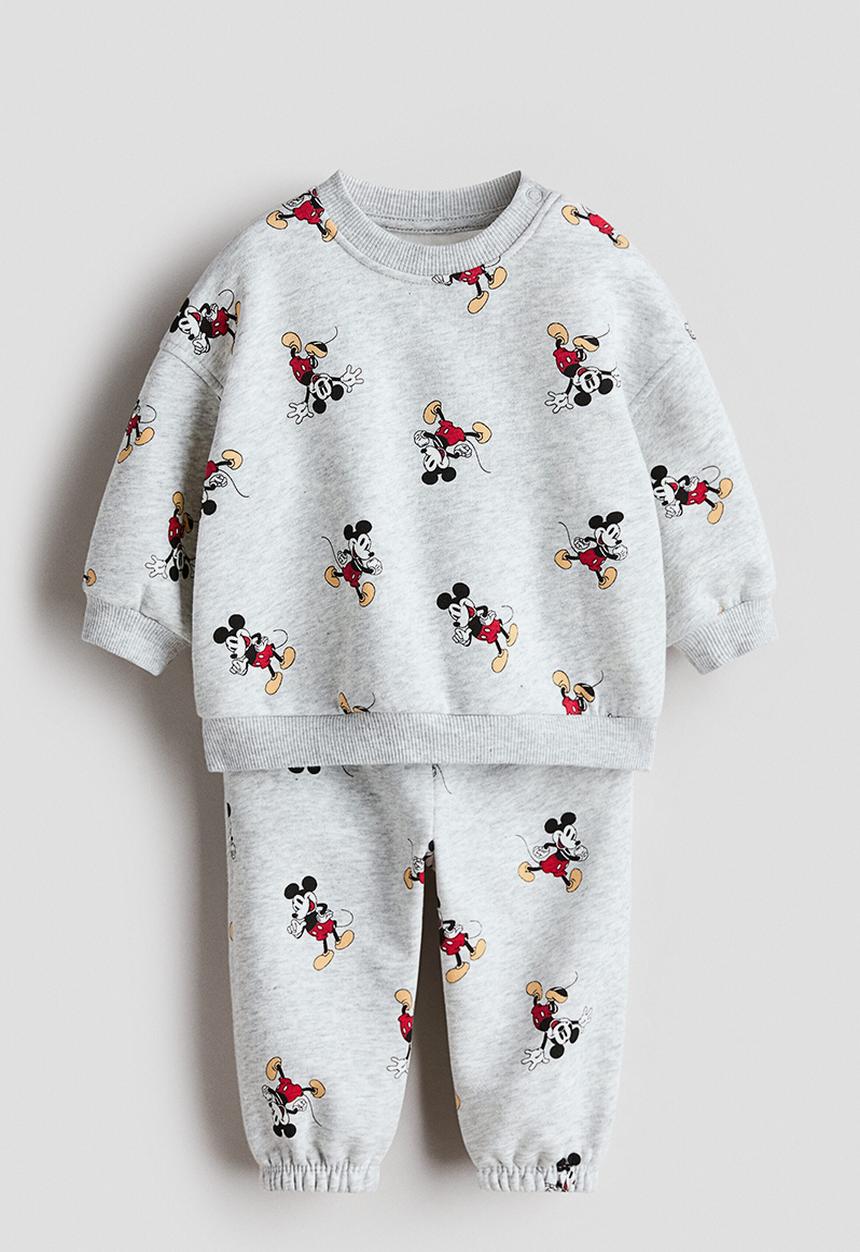 H&M - 2-piece printed sweatshirt set - light grey/mickey mouse