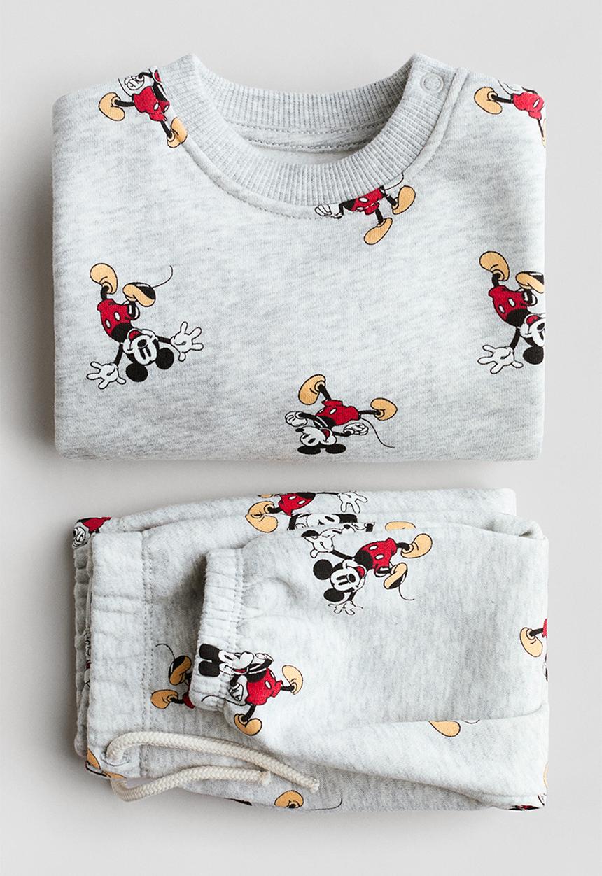 H&M - 2-piece printed sweatshirt set - light grey/mickey mouse