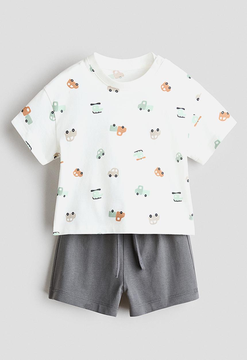 H&M - 2-piece cotton set - grey/vehicles