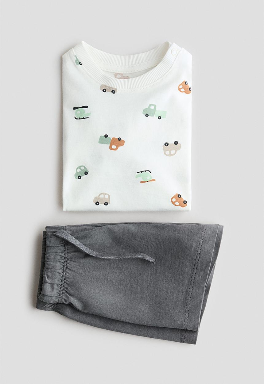 H&M - 2-piece cotton set - grey/vehicles