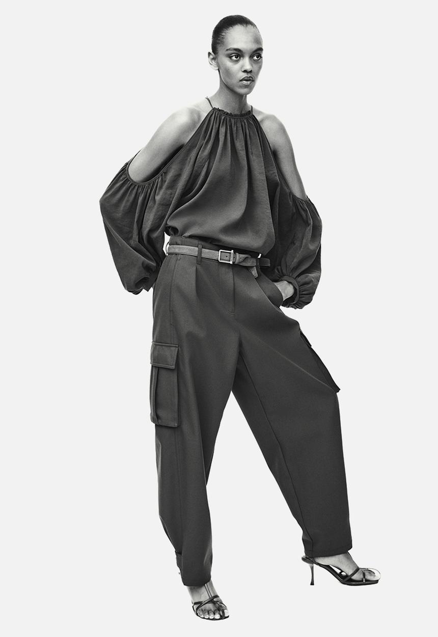 H&M - Barrel-leg cargo trousers - dark khaki green