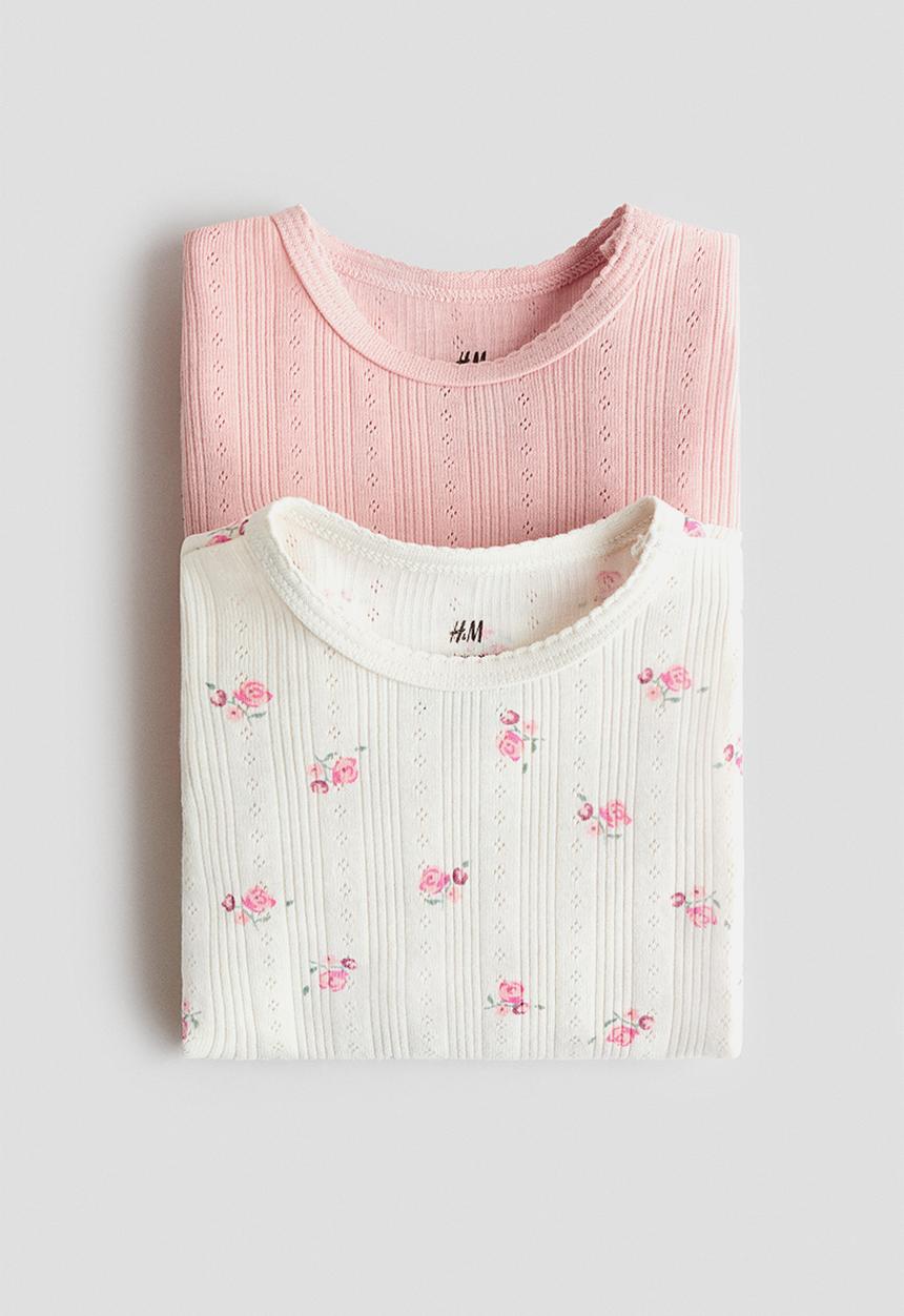 H&M - 2-pack cotton pointelle bodysuits - light pink/floral