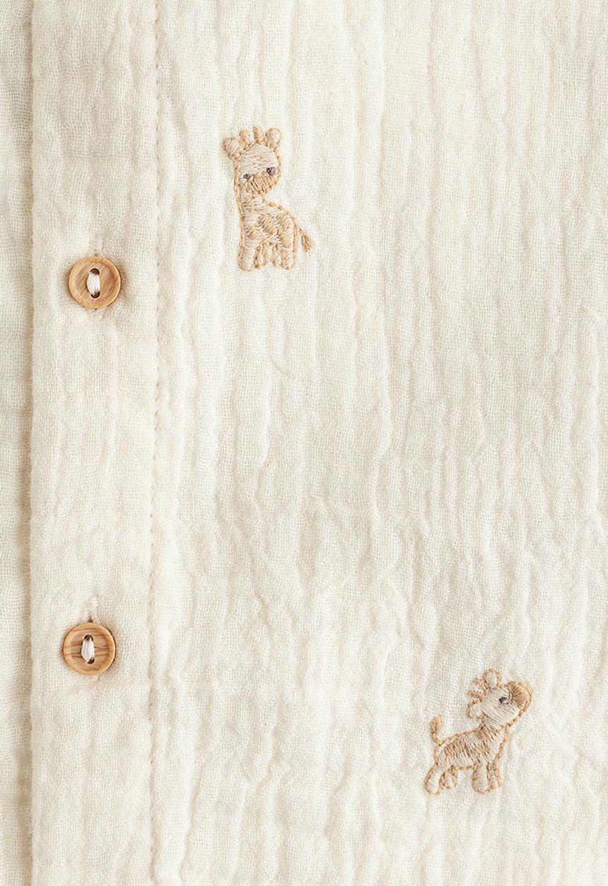 H&M - Embroidery-detail romper suit - light beige/giraffes
