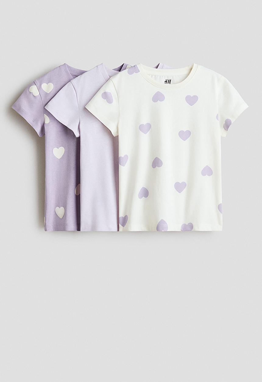 H&M - 3-Pack t-shirts - white/lilac hearts