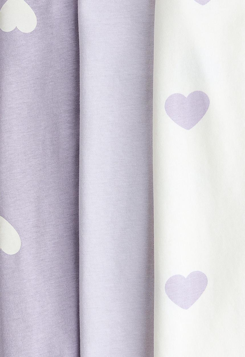 H&M - 3-Pack t-shirts - white/lilac hearts