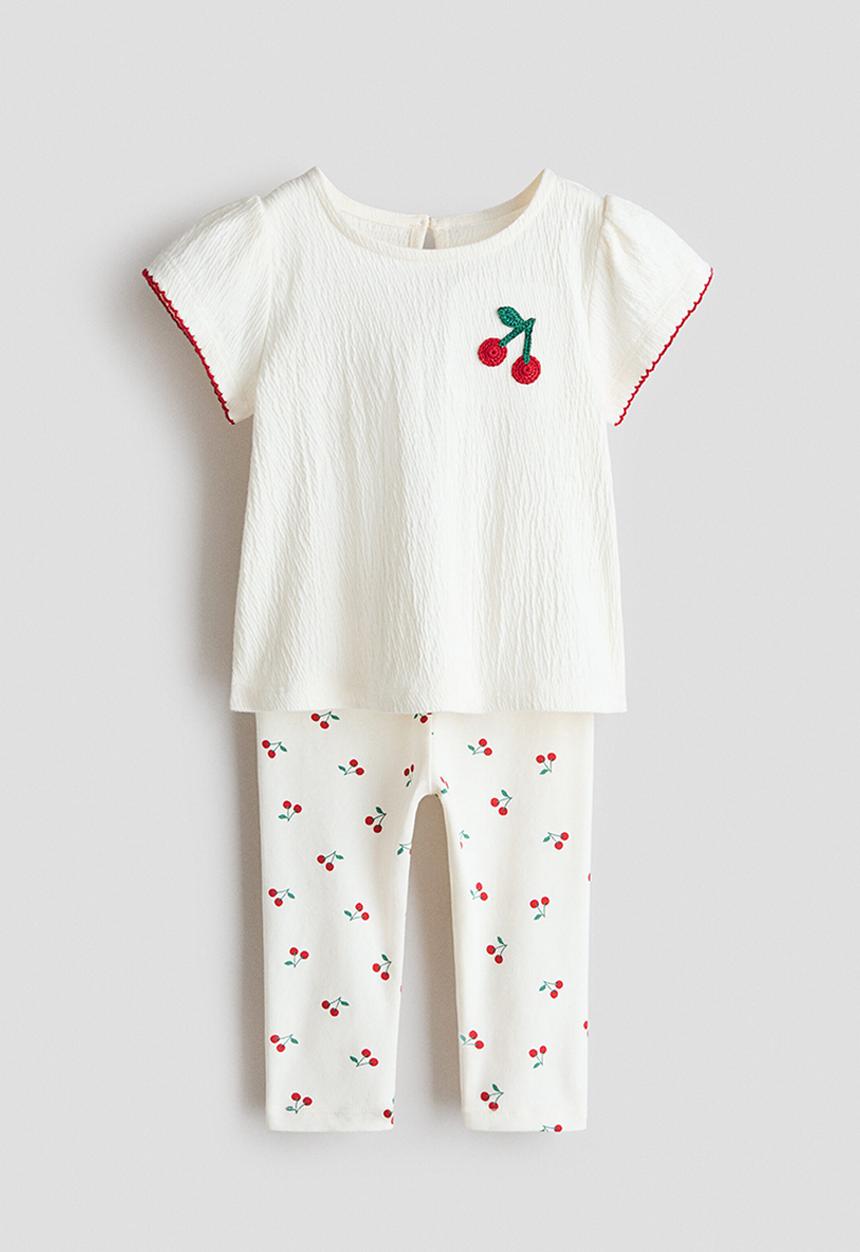 H&M - 2-Piece top and leggings set - white/cherries