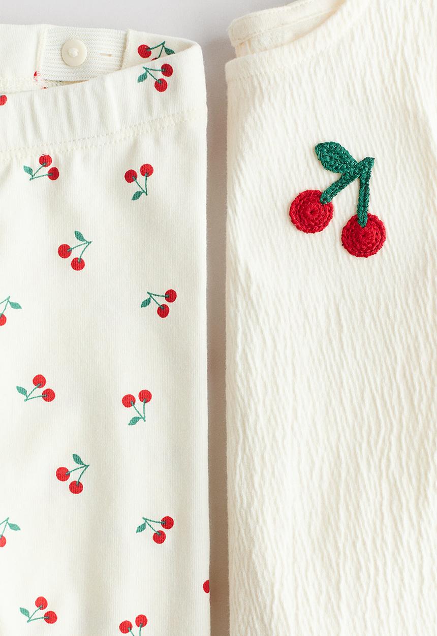 H&M - 2-Piece top and leggings set - white/cherries