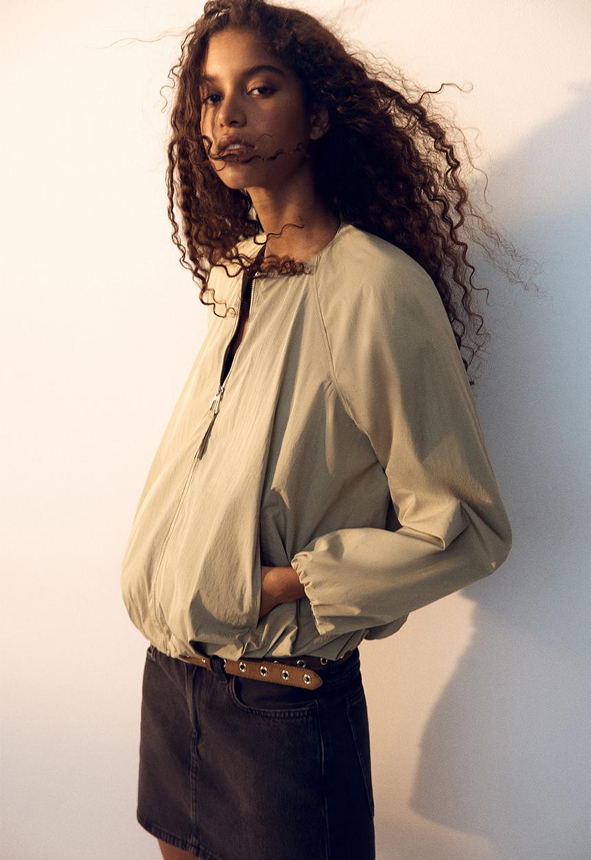 H&M - Bubble-hem bomber jacket - beige