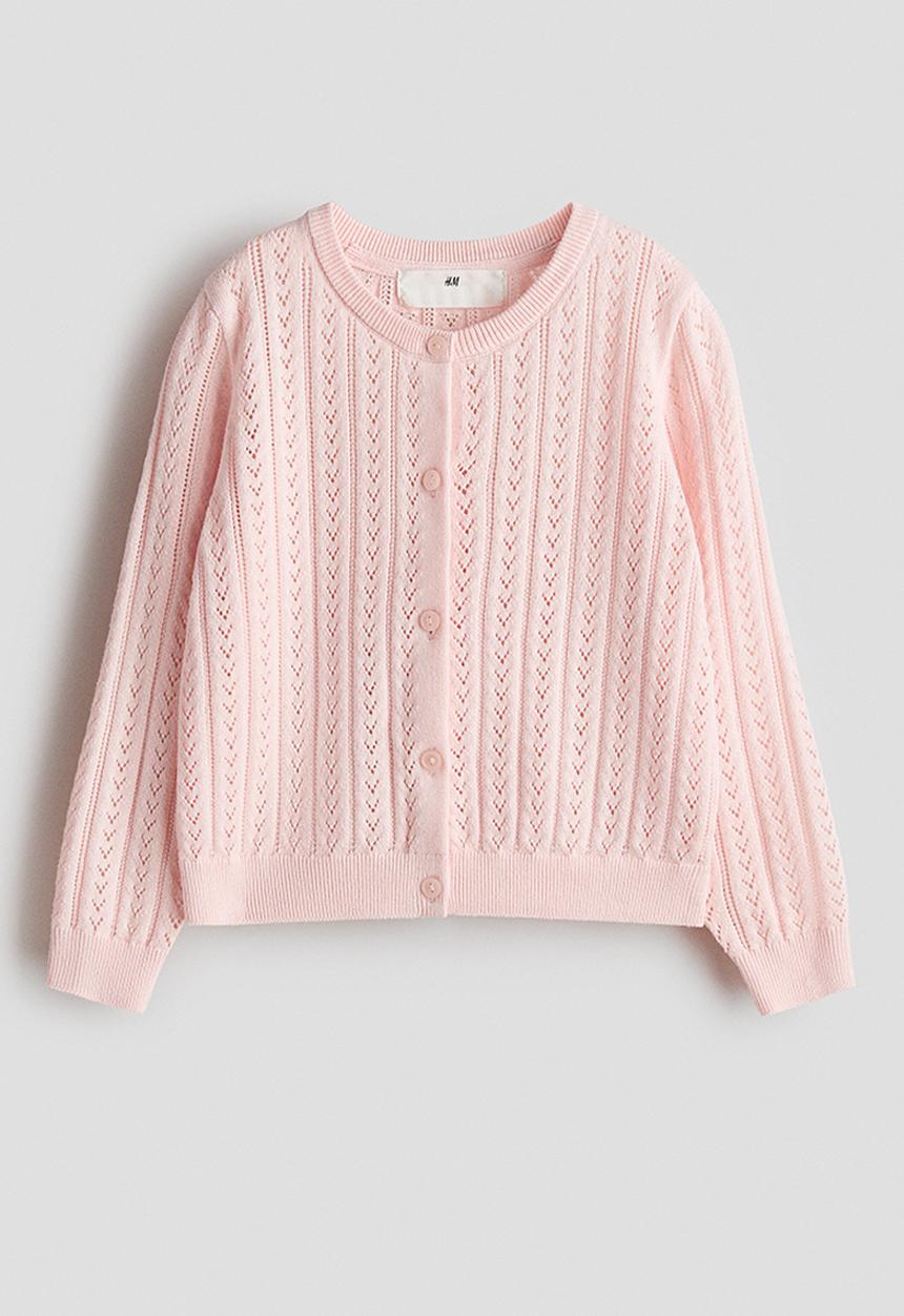 H&M - Pointelle-knit cotton cardigan - light pink