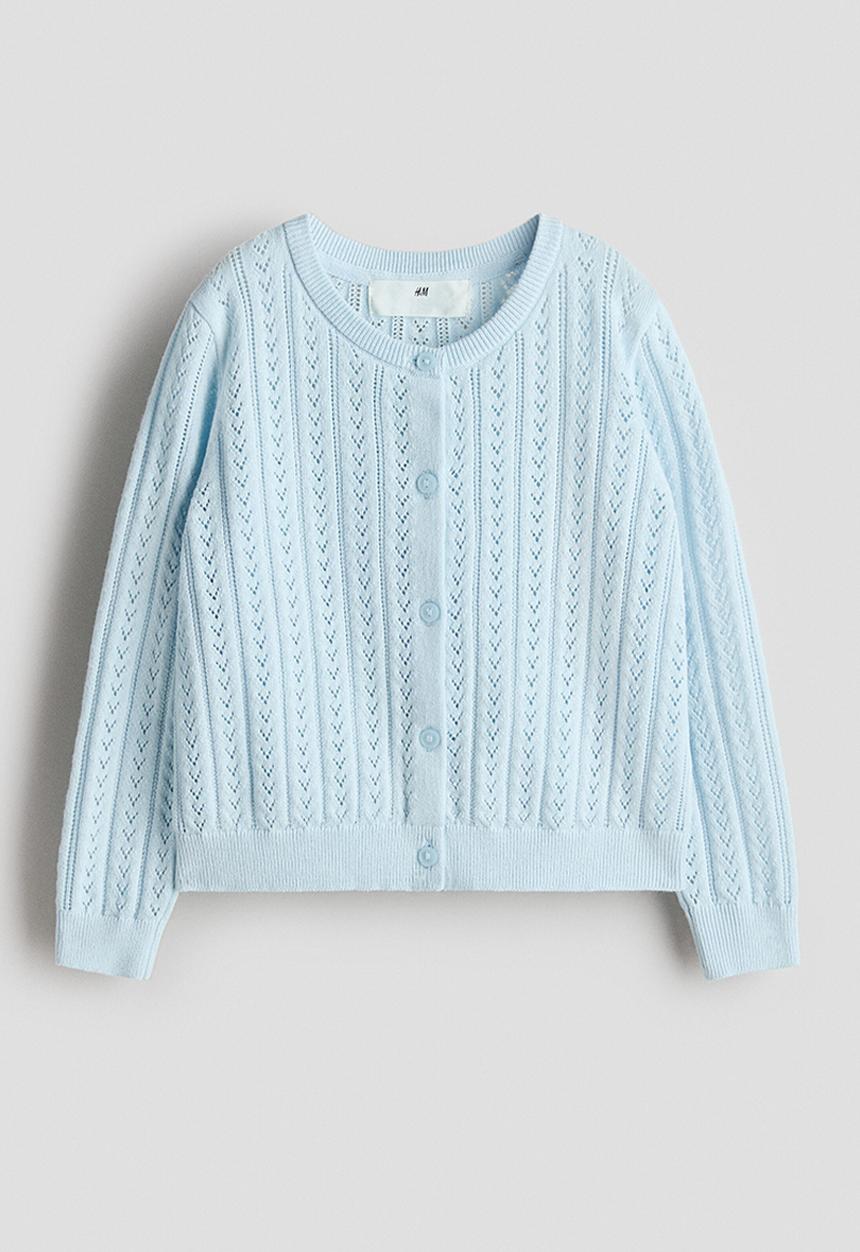 H&M - Pointelle-knit cotton cardigan - light blue