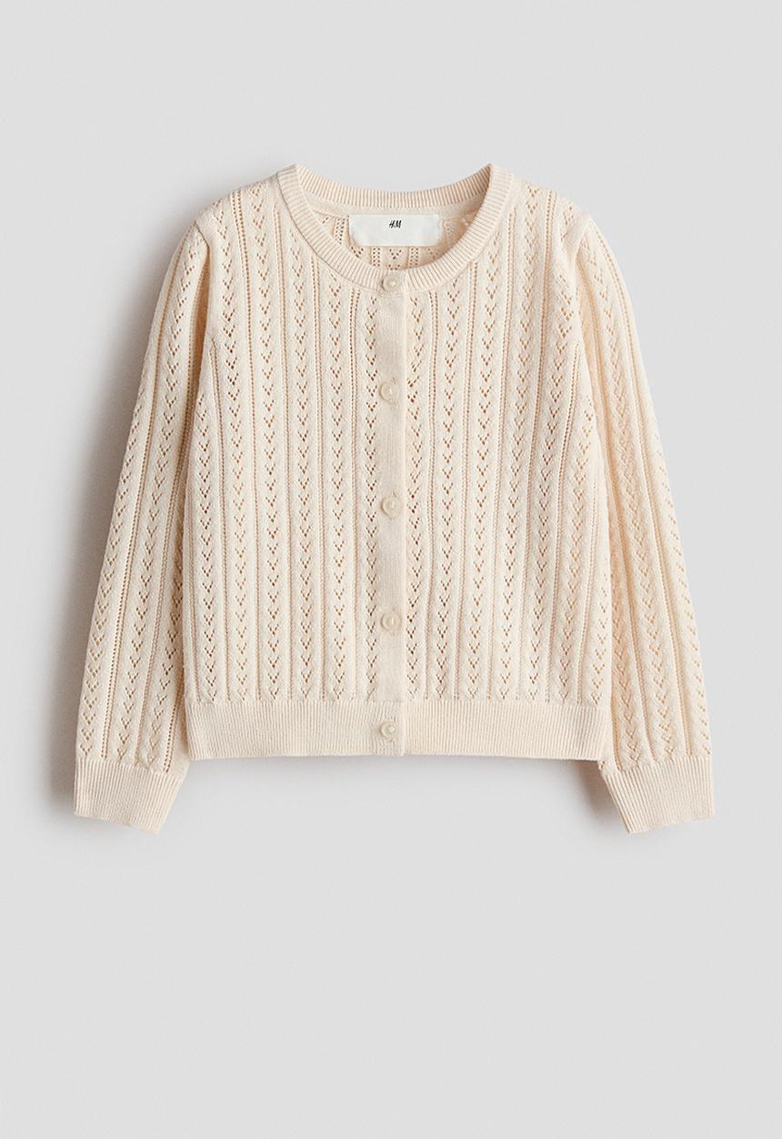H&M - Pointelle-knit cotton cardigan - light beige
