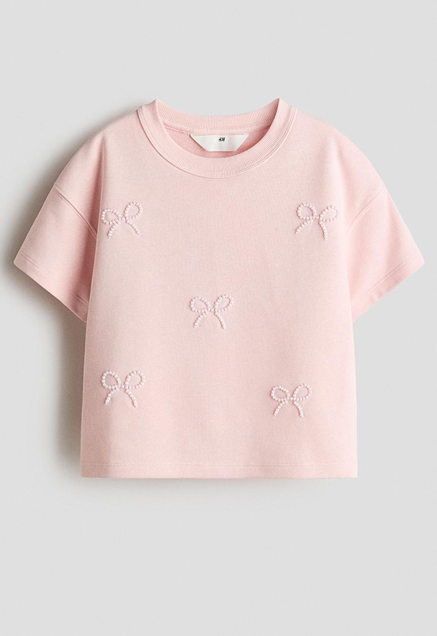 H&M - Motif-detail t-shirt - light pink/bows