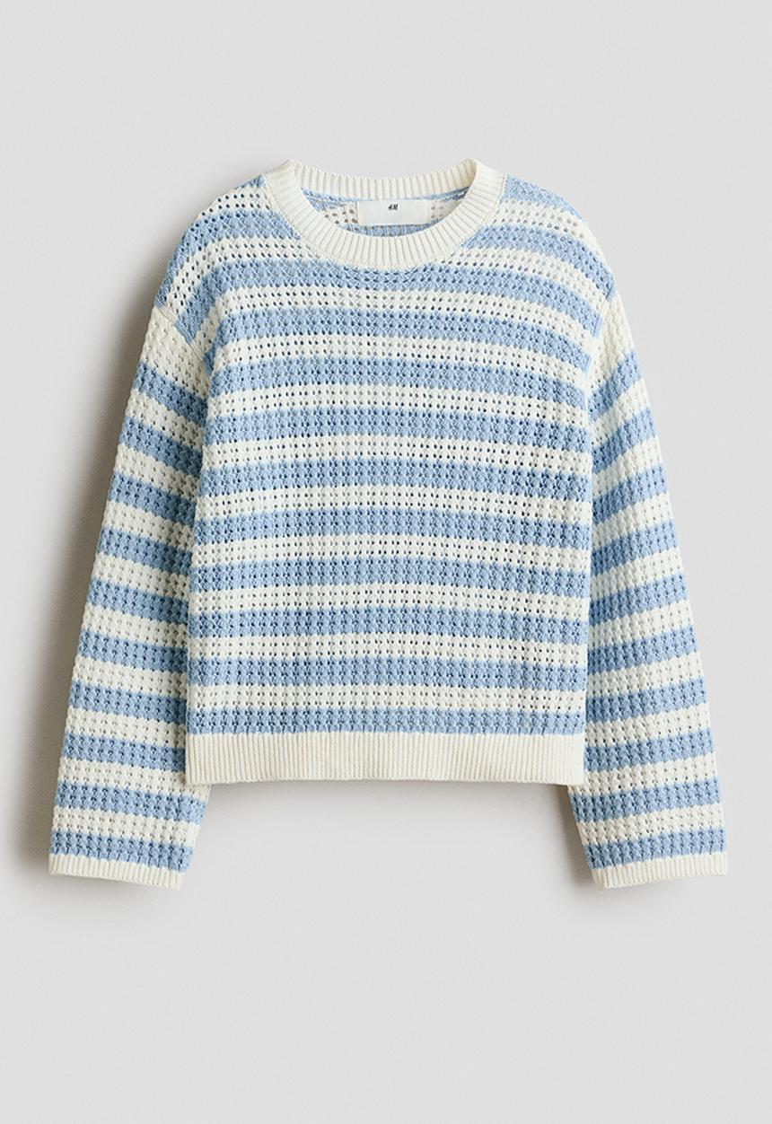 H&M - Pointelle-knit jumper - blue/white striped
