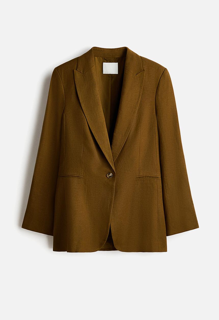 H&M - Linen-blend blazer - dark khaki green