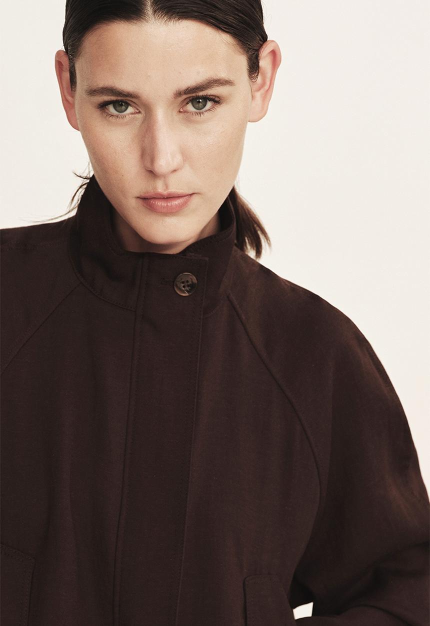 H&M - Oversized linen-blend jacket - dark brown
