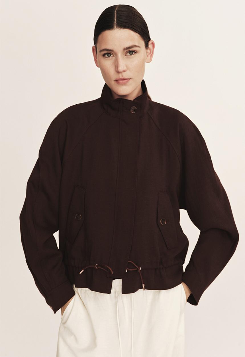 H&M - Oversized linen-blend jacket - dark brown