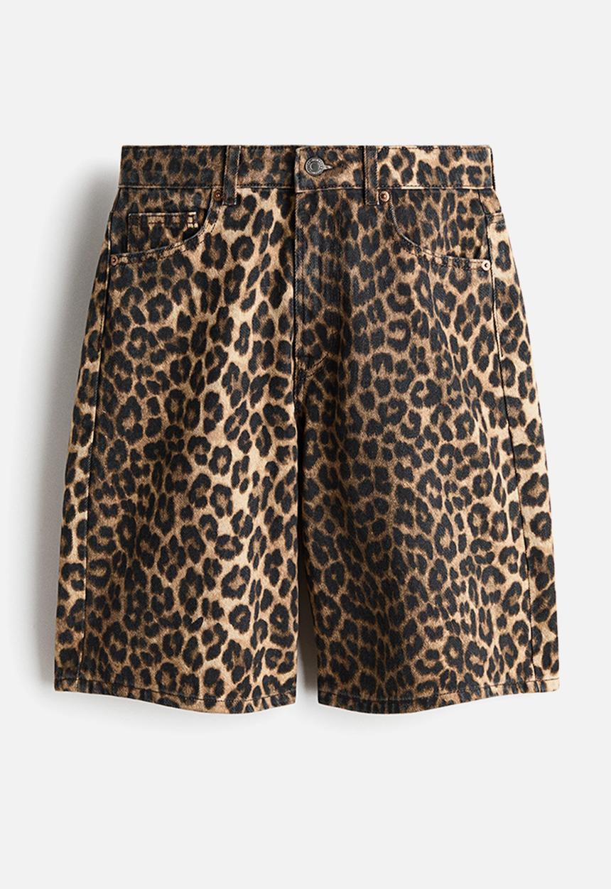 H&M - Denim bermuda shorts - beige/leopard print