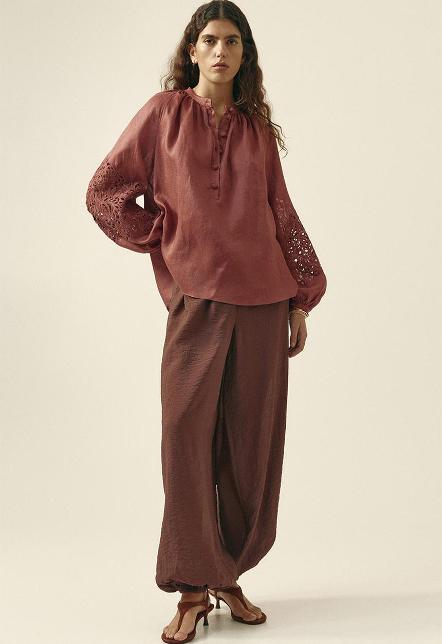 H&M - Broderie anglaise linen blouse - dusty red