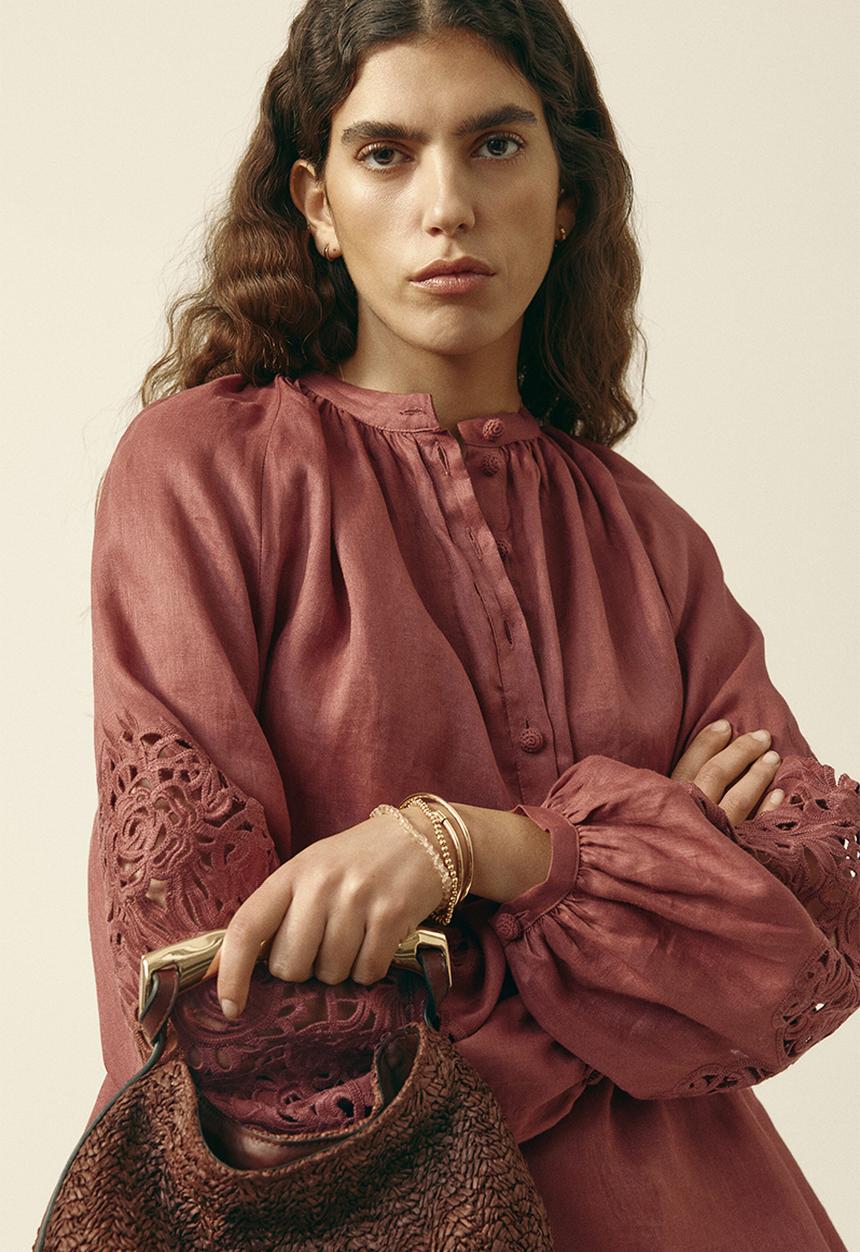 H&M - Broderie anglaise linen blouse - dusty red
