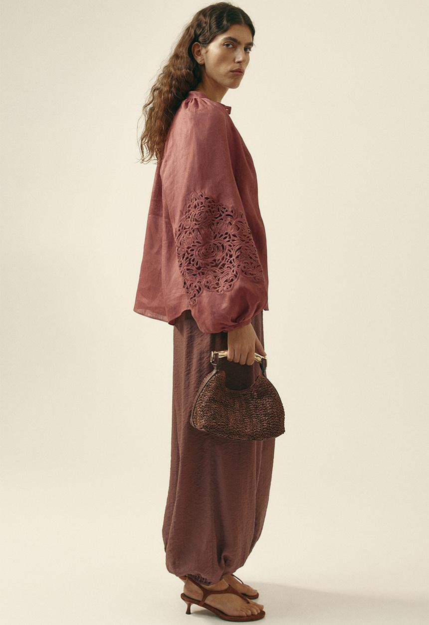 H&M - Broderie anglaise linen blouse - dusty red