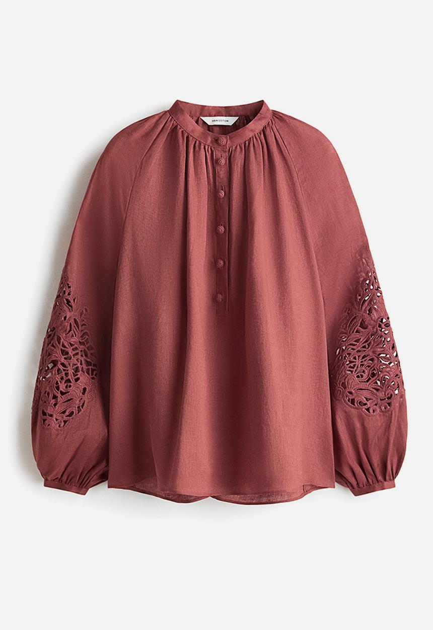 H&M - Broderie anglaise linen blouse - dusty red