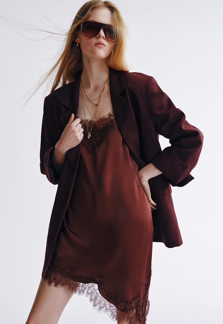 H&M - Linen-blend blazer - plum purple