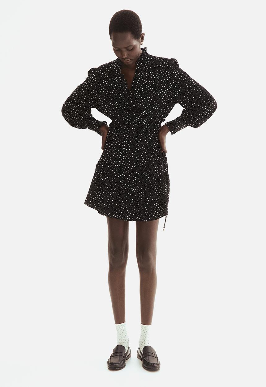 H&M - Frill-trimmed dress - black/spotted