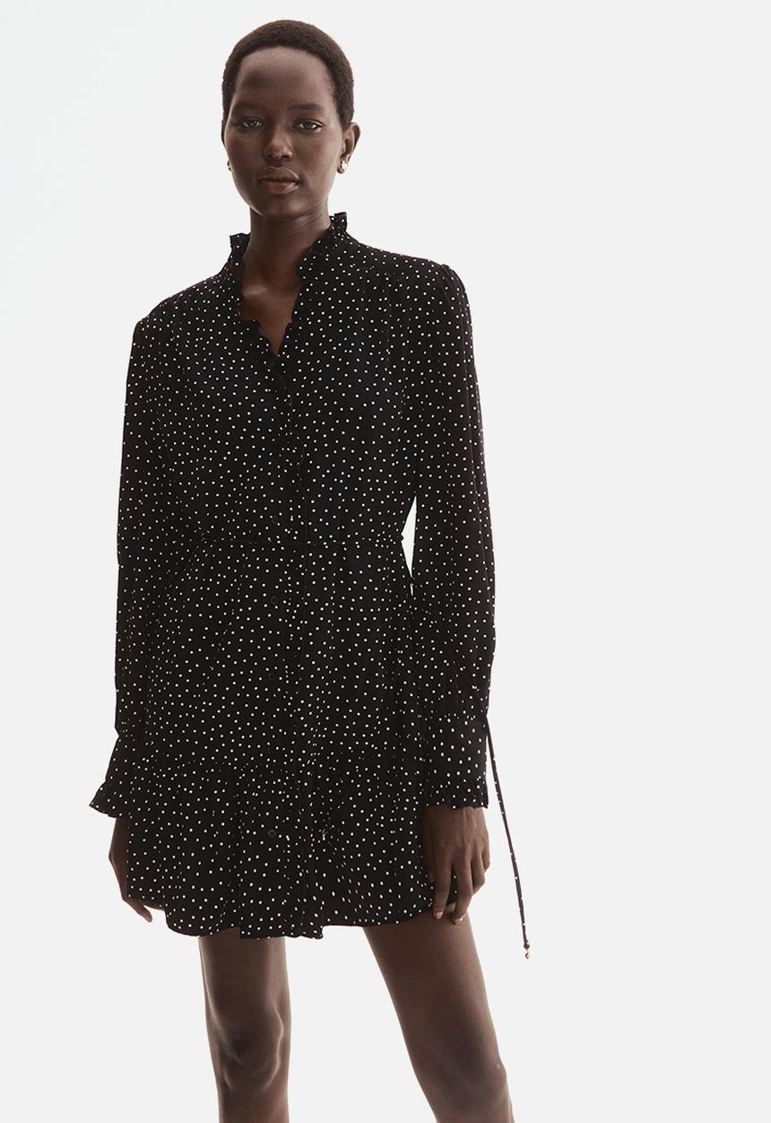 H&M - Frill-trimmed dress - black/spotted