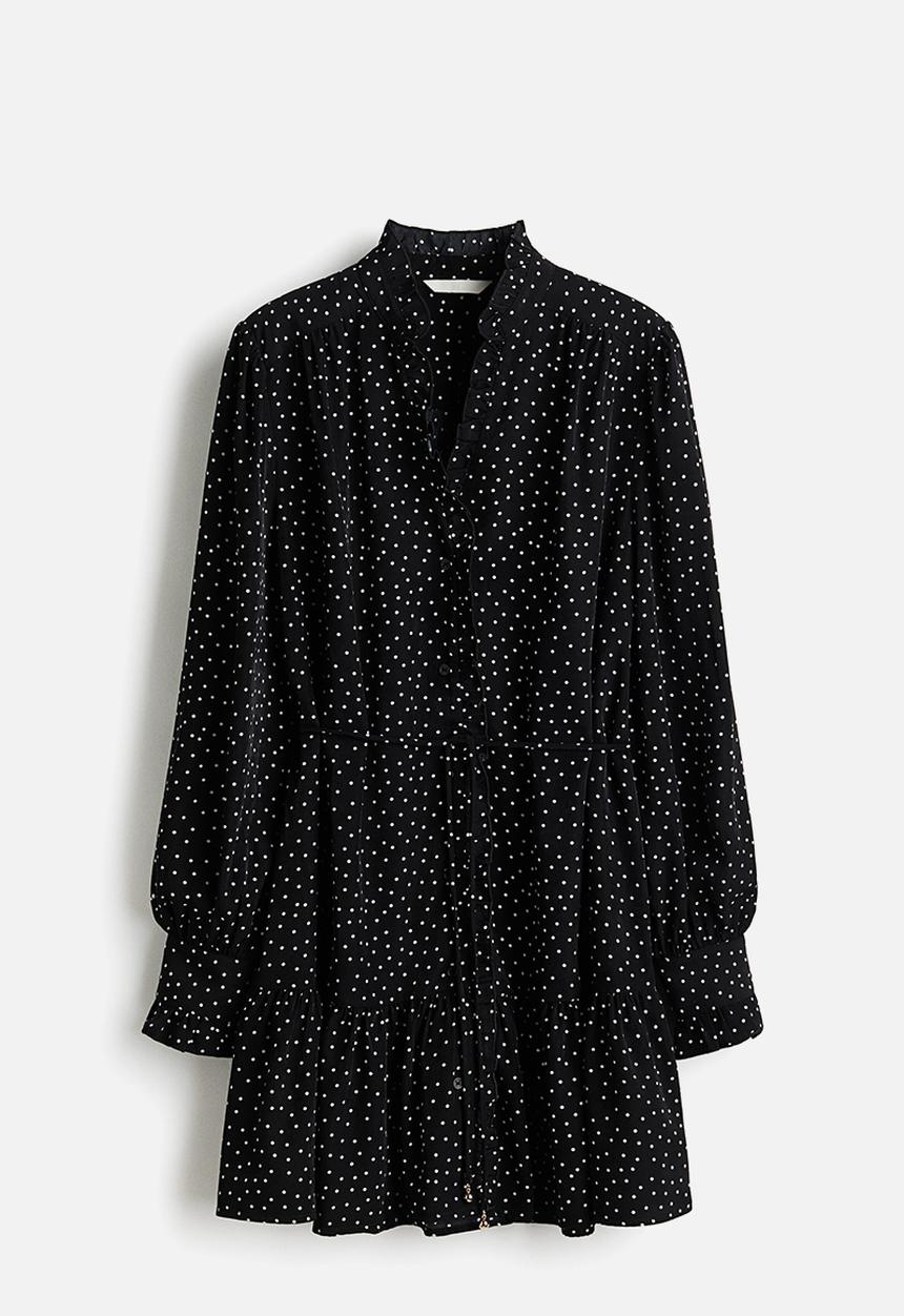 H&M - Frill-trimmed dress - black/spotted
