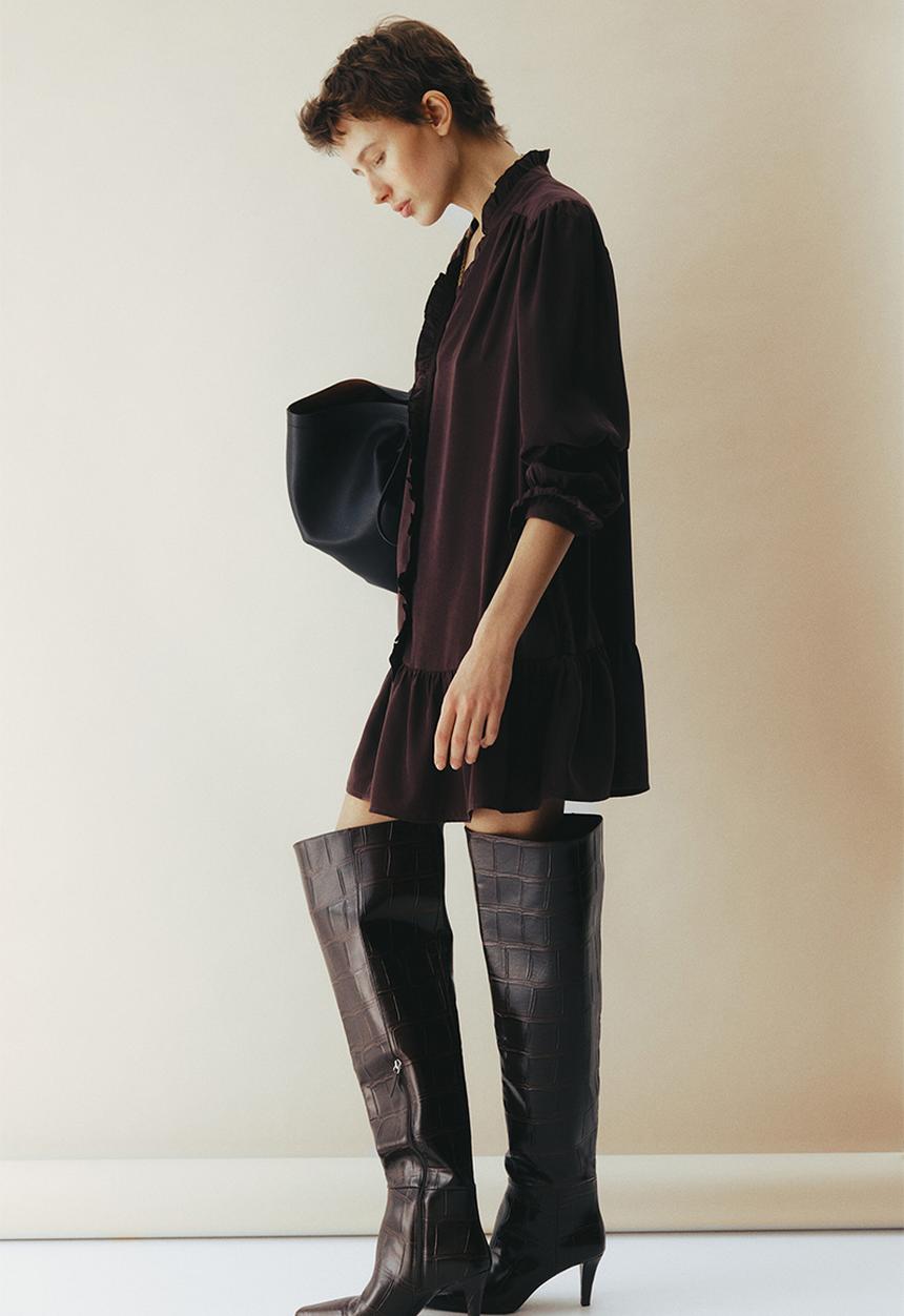 H&M - Frill-trimmed dress - dark brown