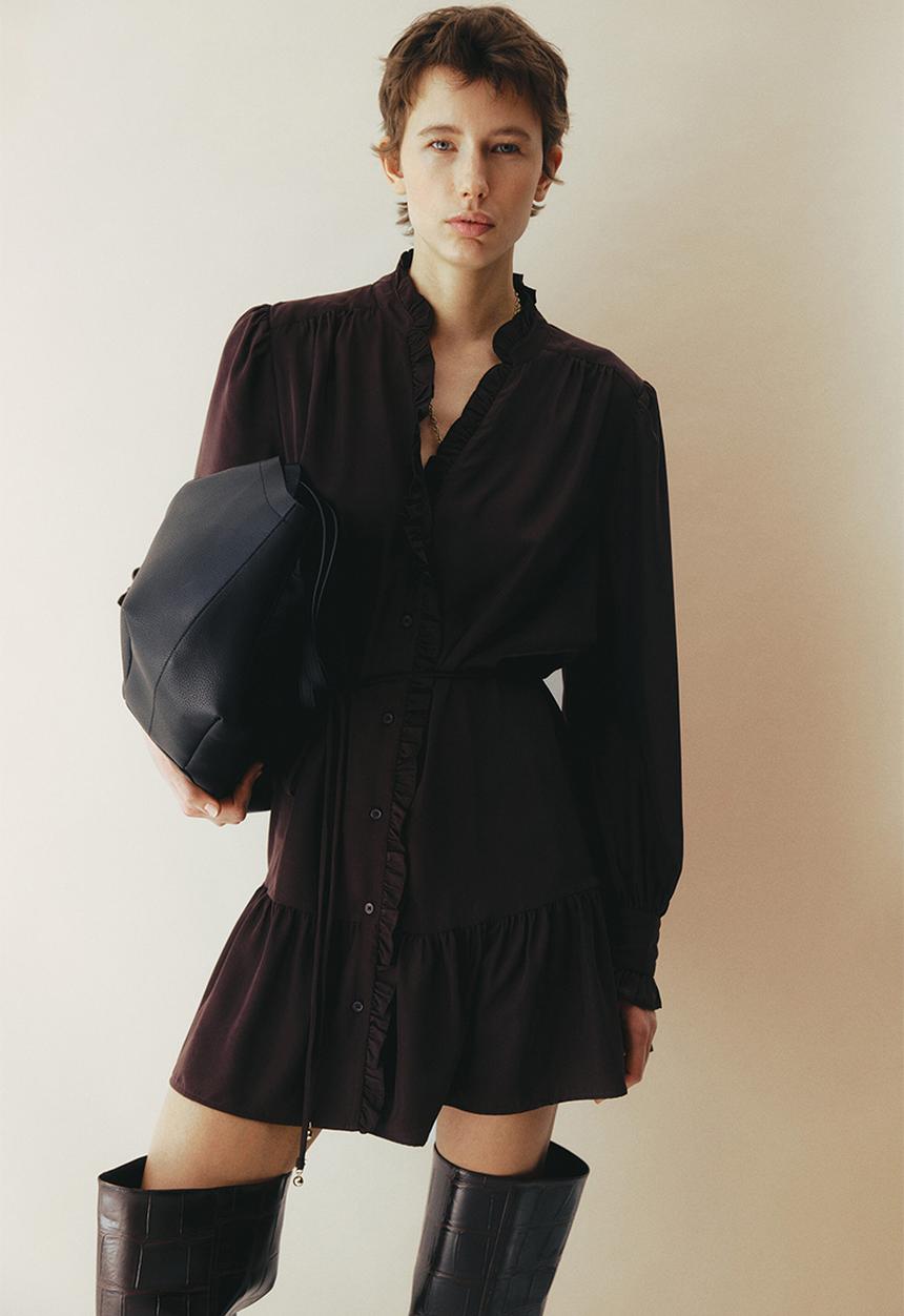 H&M - Frill-trimmed dress - dark brown