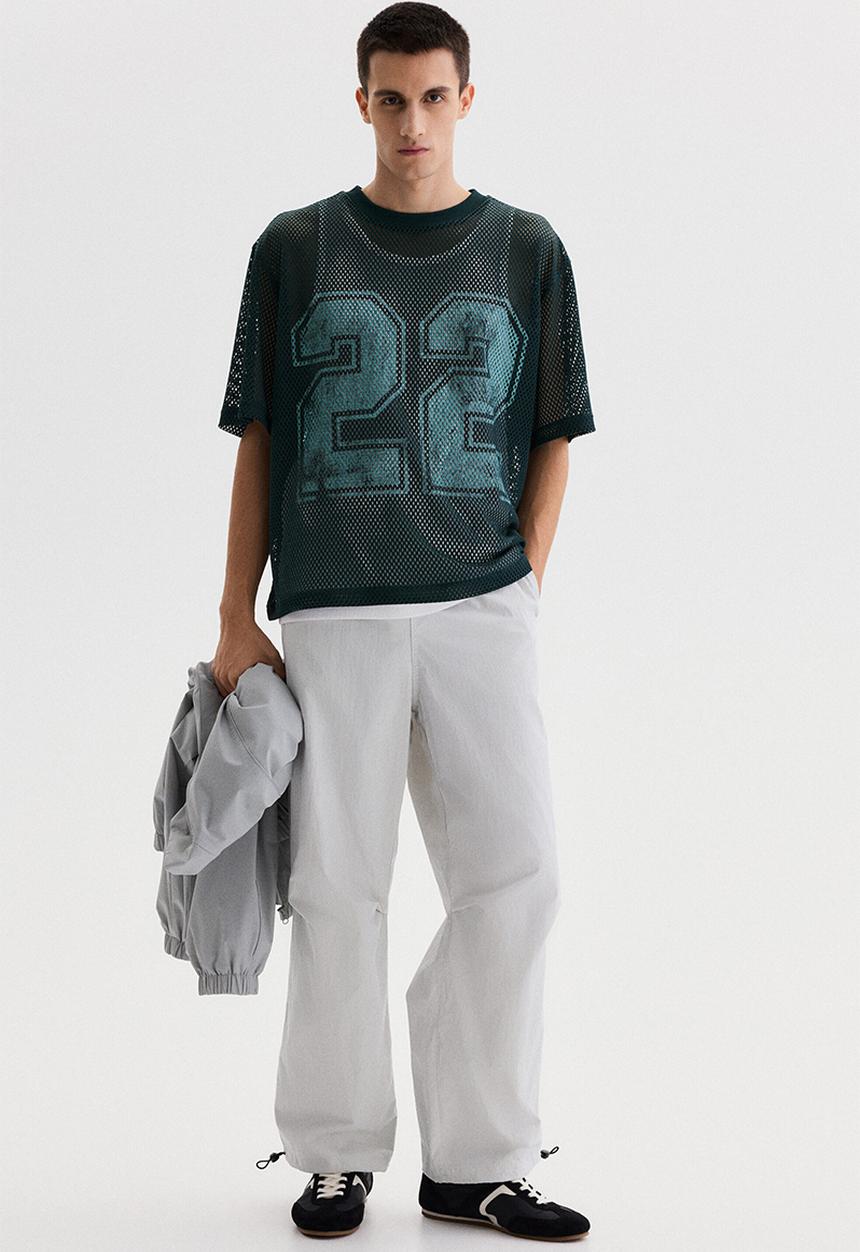 H&M - Oversized fit printed mesh t-shirt - dark teal/22