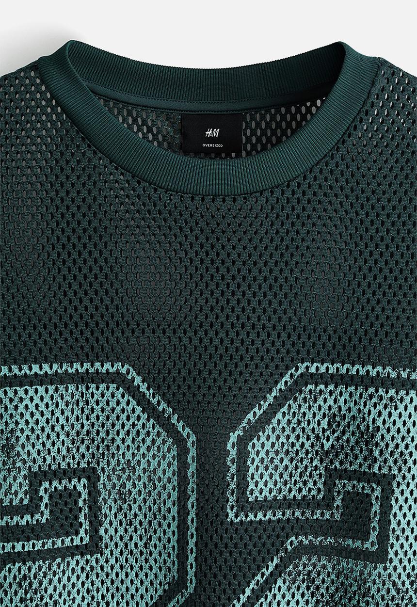 H&M - Oversized fit printed mesh t-shirt - dark teal/22