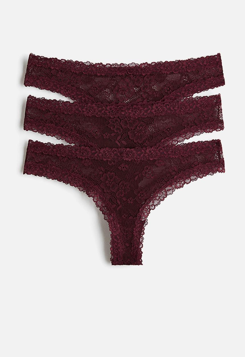H&M - 3-Pack lace brazilian briefs - burgundy