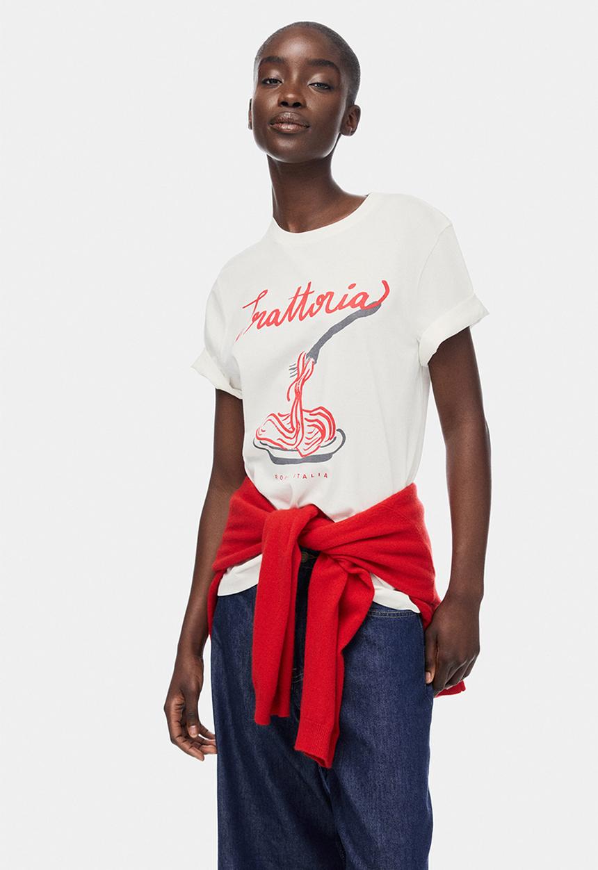 H&M - Printed T-shirt - white/trattoria