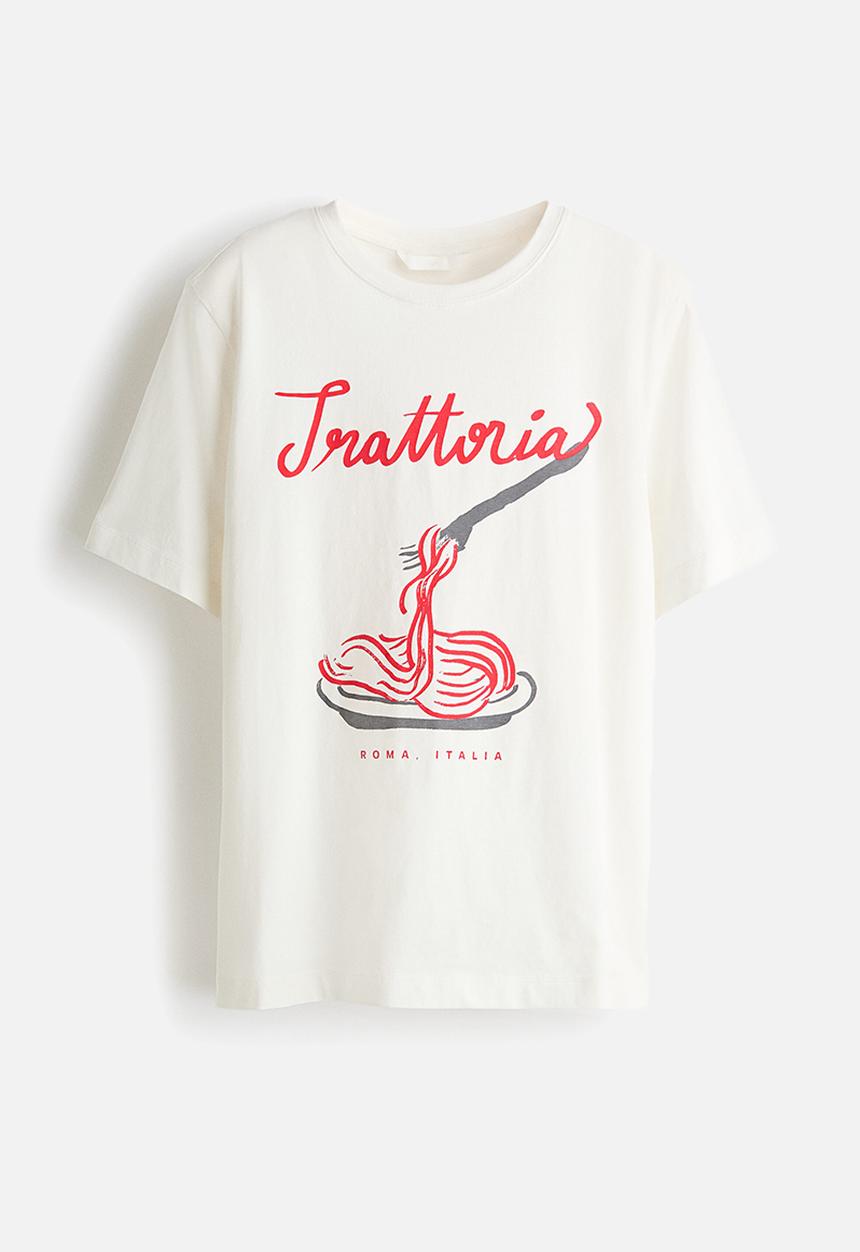 H&M - Printed T-shirt - white/trattoria