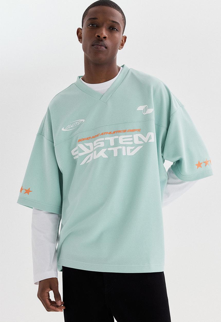 H&M - Oversized fit printed mesh t-shirt - mint green/system