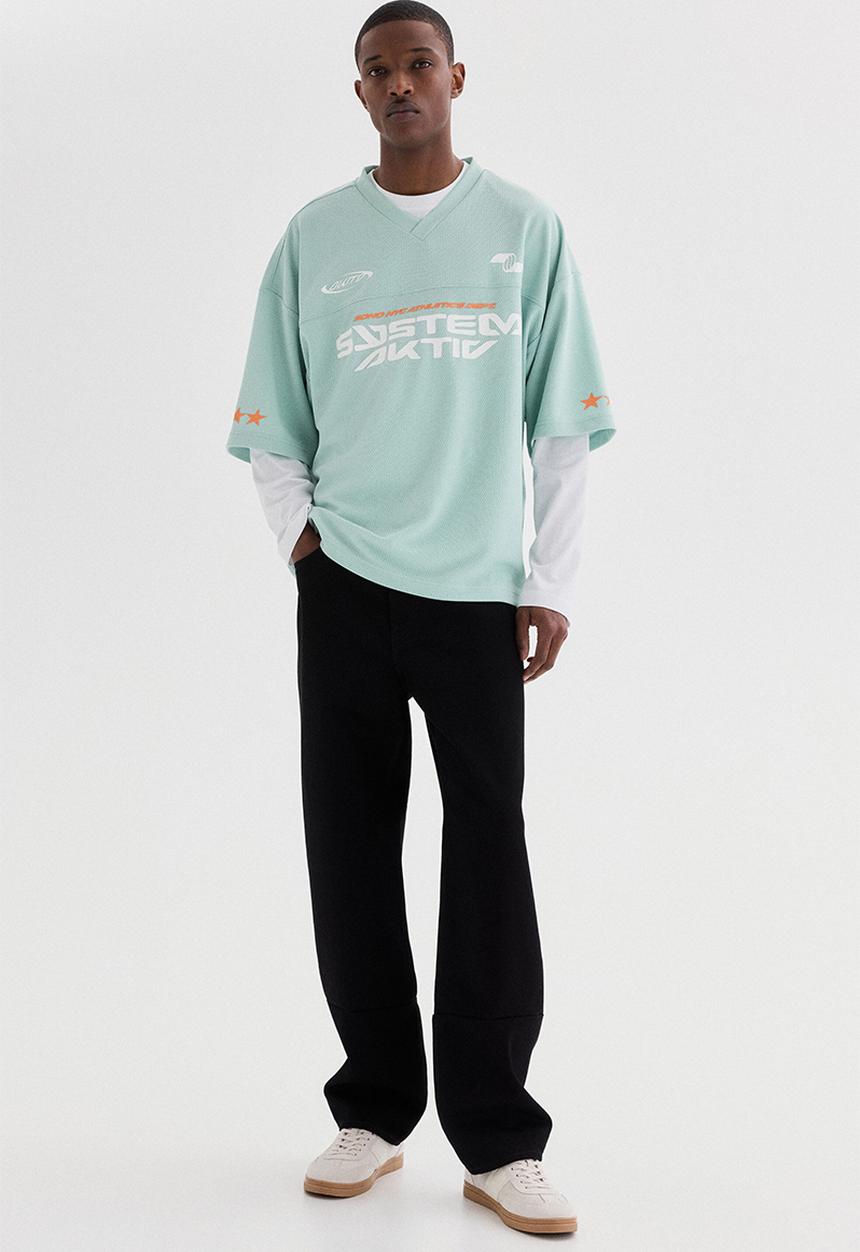 H&M - Oversized fit printed mesh t-shirt - mint green/system