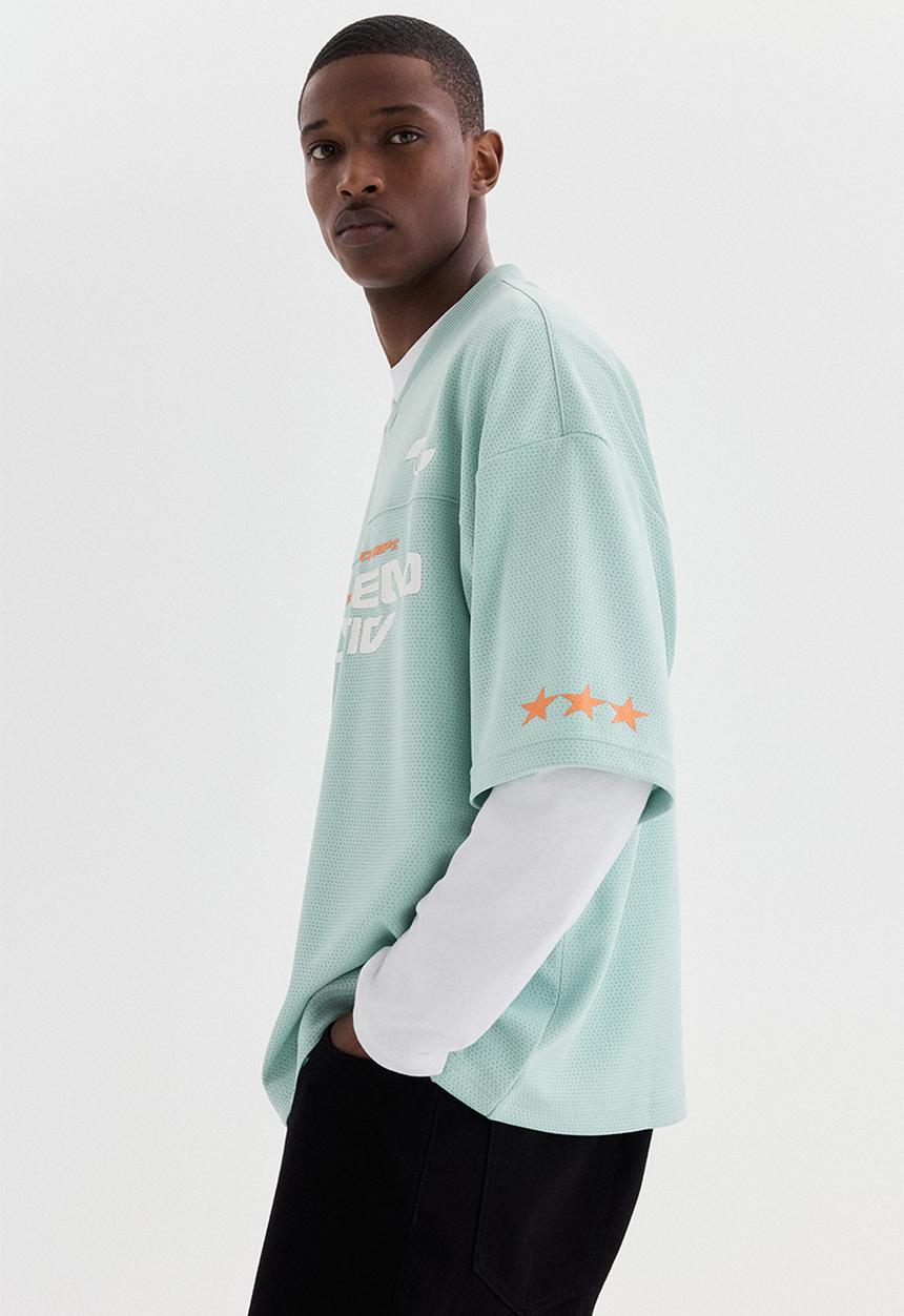 H&M - Oversized fit printed mesh t-shirt - mint green/system